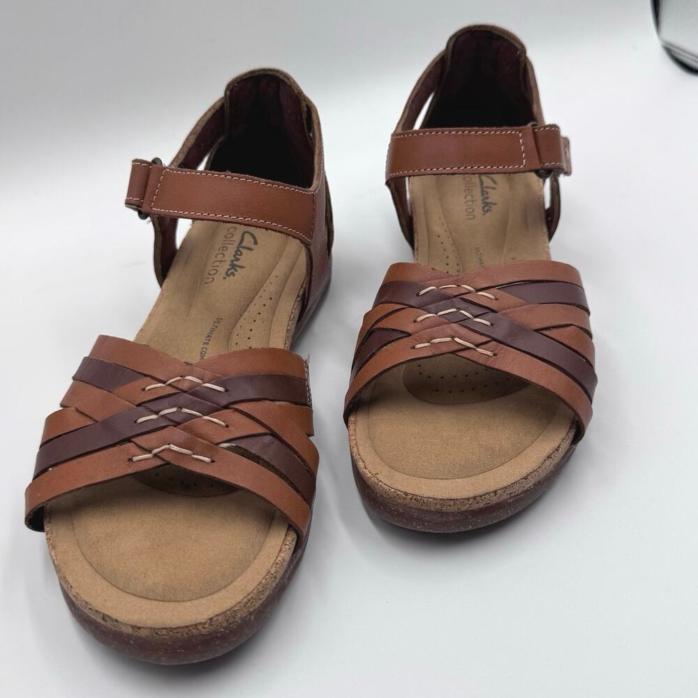 Clarks Collection Roseville Cove Tan Brown Leather Sandals Womens Size 7 Comfort